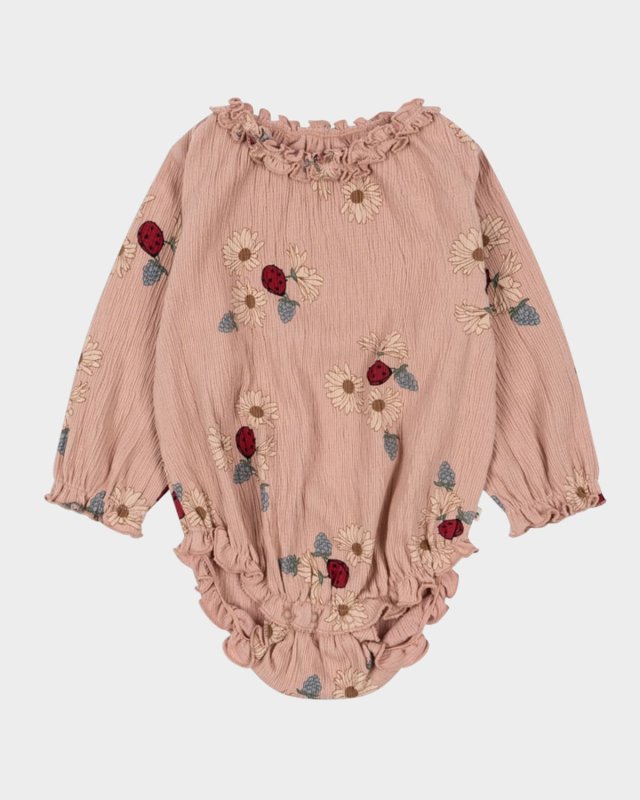 Girl's Chleo Floral-Print Ruffle Trim Bodysuit, Size 3M-